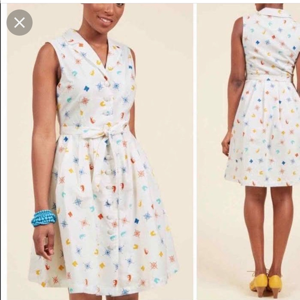ModCloth compass and binocular shirt dress M